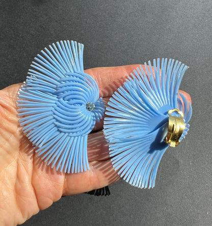 Exotic Blue + Diamante Vintage Clip-On Earrings