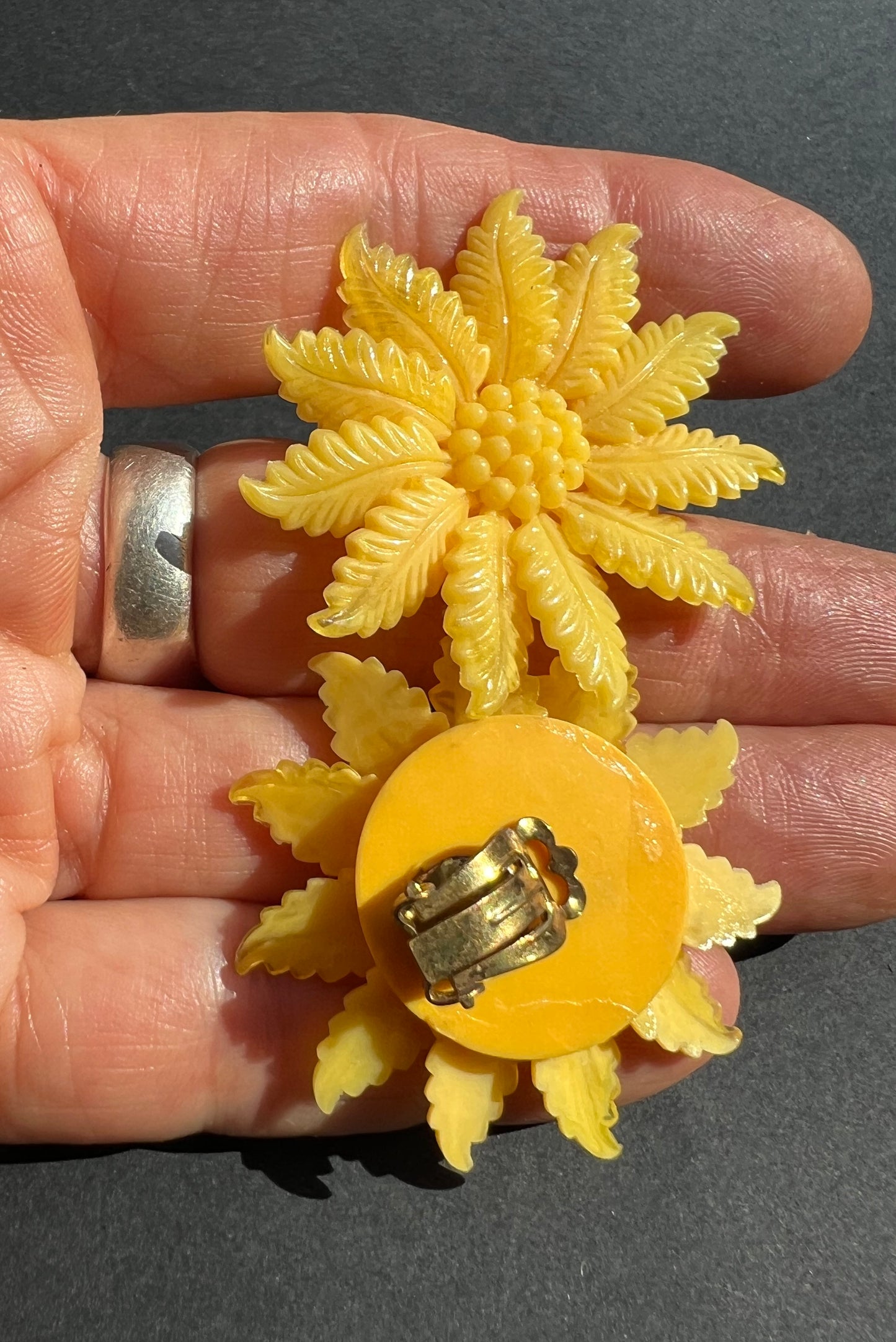 Bright and Sunny Yellow Flower 1950s Clip-on Earrings 4cm tall.