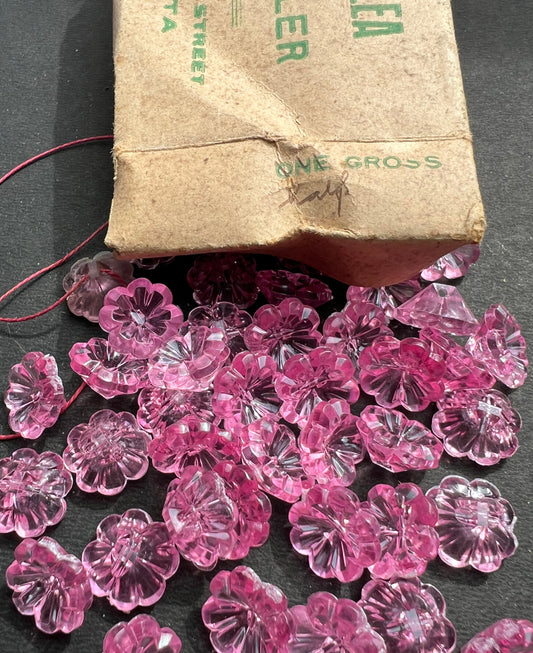 Half a Gross (72) Sparkly Bright Pink 1.2 cm Vintage Flower Buttons/ Beads