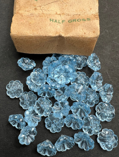Half a Gross (72) Sparkly Baby Blue 1.2 cm Vintage Flower Buttons/ Beads