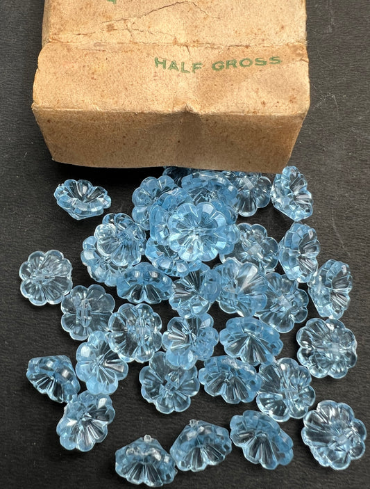Half a Gross (72) Sparkly Baby Blue 1.2 cm Vintage Flower Buttons/ Beads