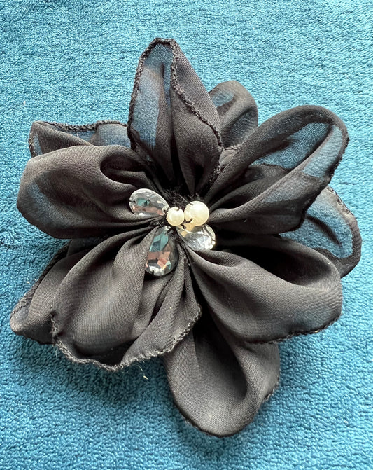 Big Black Vintage Hair Flower AND Brooch