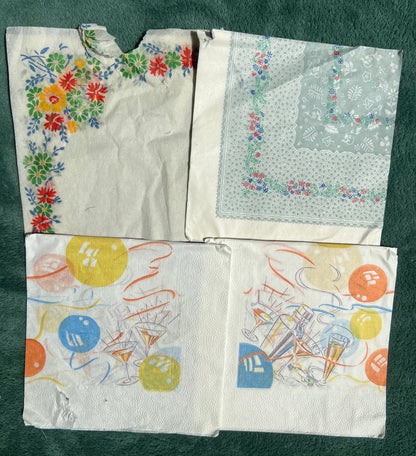 Assortment of Damaged Vintage Napkins - for Creative Endeavours.