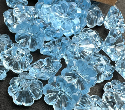 6 Vintage 12mm Sparkly Blue Flower Buttons