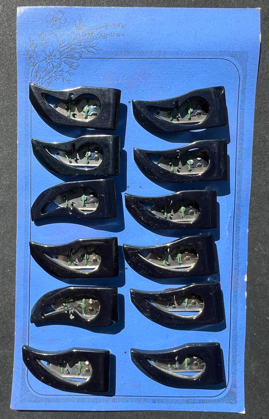1930s Display Card of 12 Peep Through Black Dress Clips