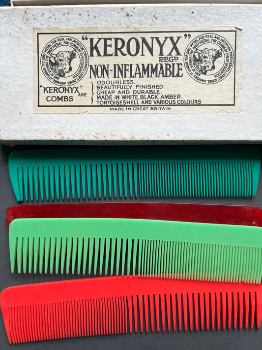 1920s BIG "NON-INFLAMABLE" Combs - KERONYX Aberdeen Combworks