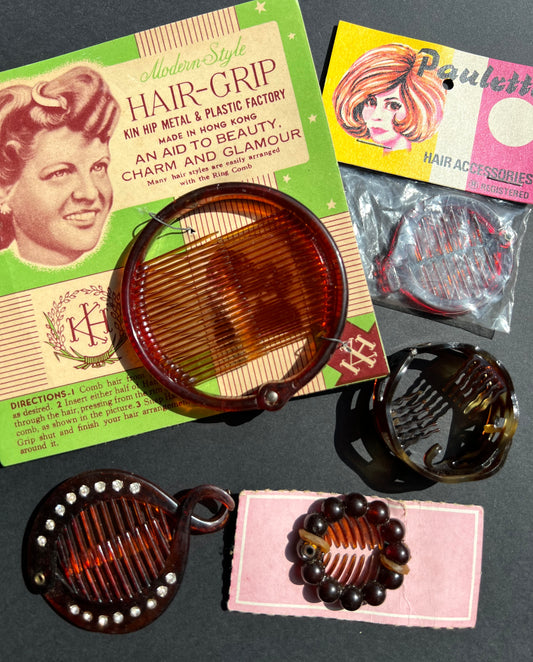 5 Good Vintage Tortoiseshell Hair Ring Combs