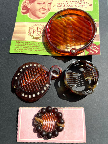 5 Good Vintage Tortoiseshell Hair Ring Combs