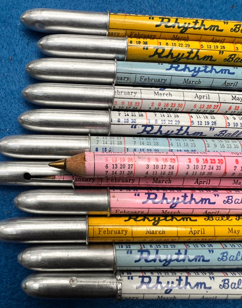 Box of 12 Rhythm Ball Pencils (Pens !) Decorated with 1958 Calendar