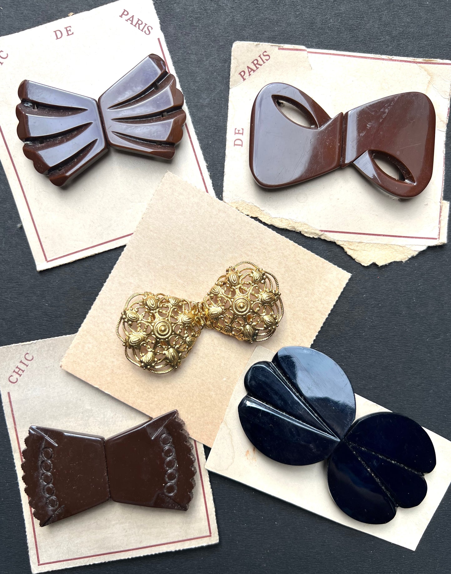 5 Vintage Double Buckles with odd scuff