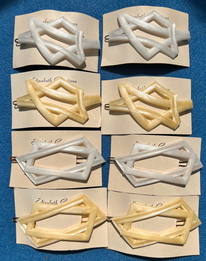 8 Mid Century Cream and White Hair clips