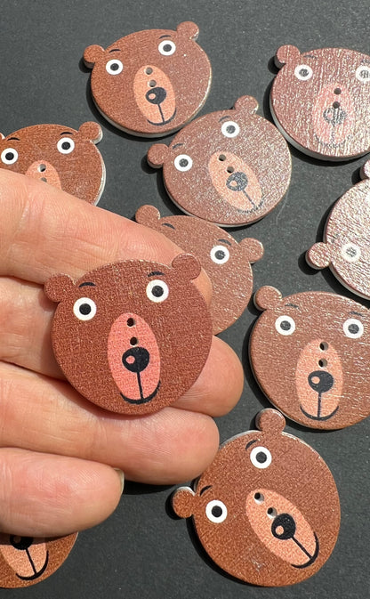 Job Lot of 13 Wooden Bear Head Buttons