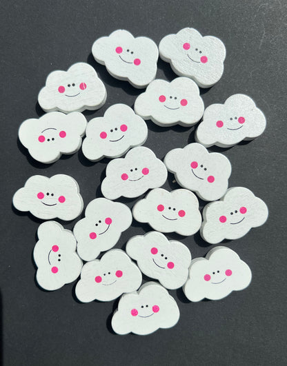 Job Lot of 18 Wooden Smiling Cloud Beads