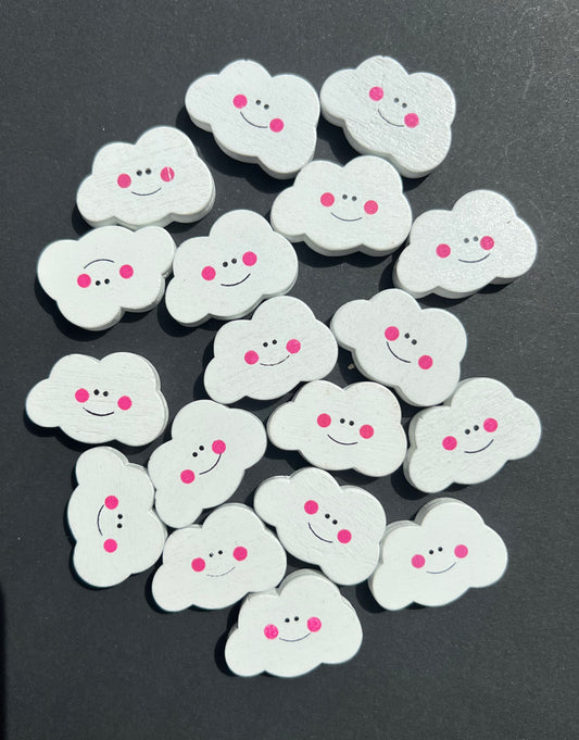 Job Lot of 18 Wooden Smiling Cloud Beads