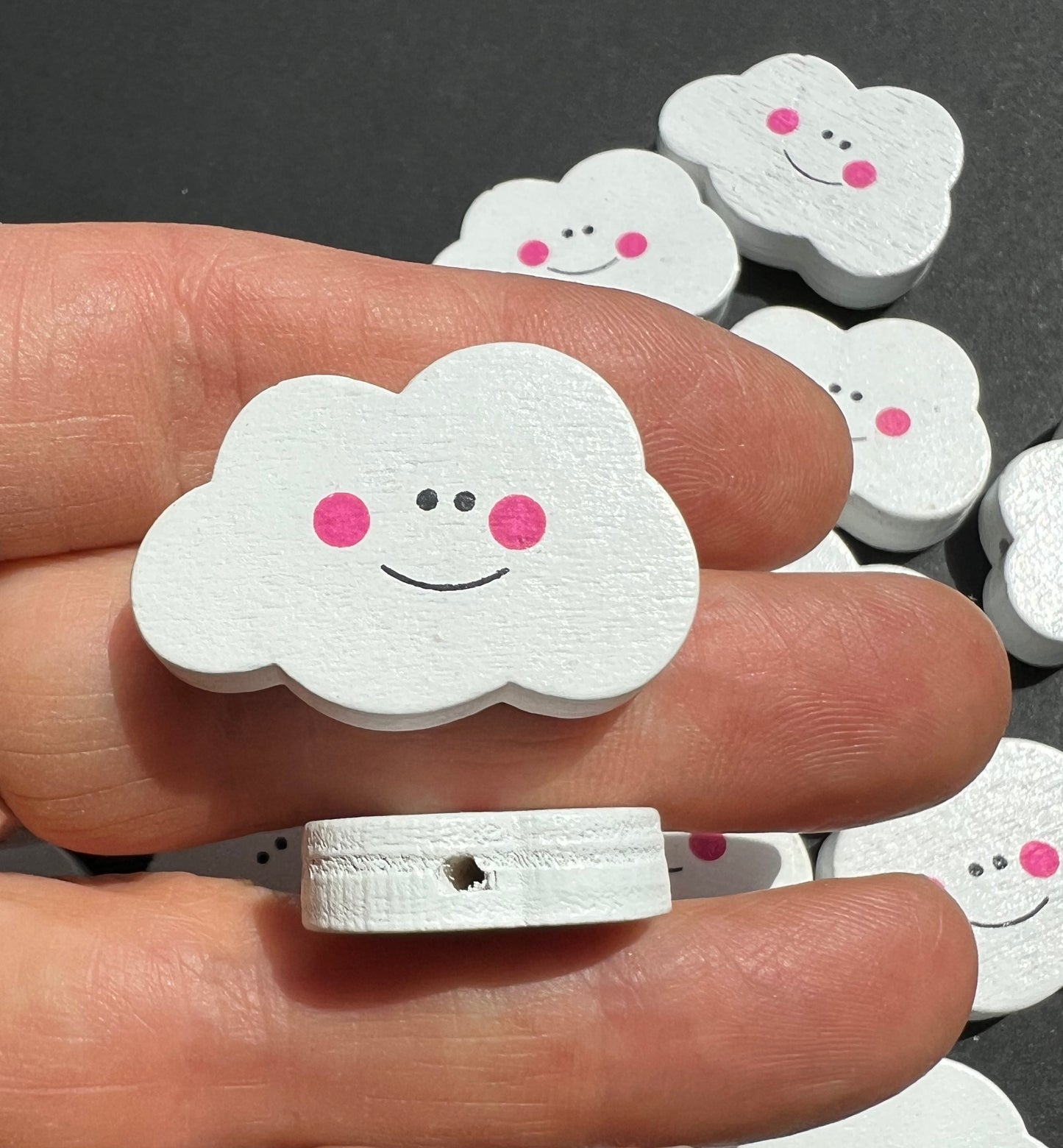 Job Lot of 18 Wooden Smiling Cloud Beads
