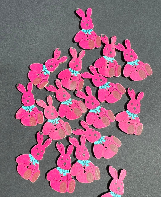 Job Lot of 16 Wooden Pink Rabbit  Buttons