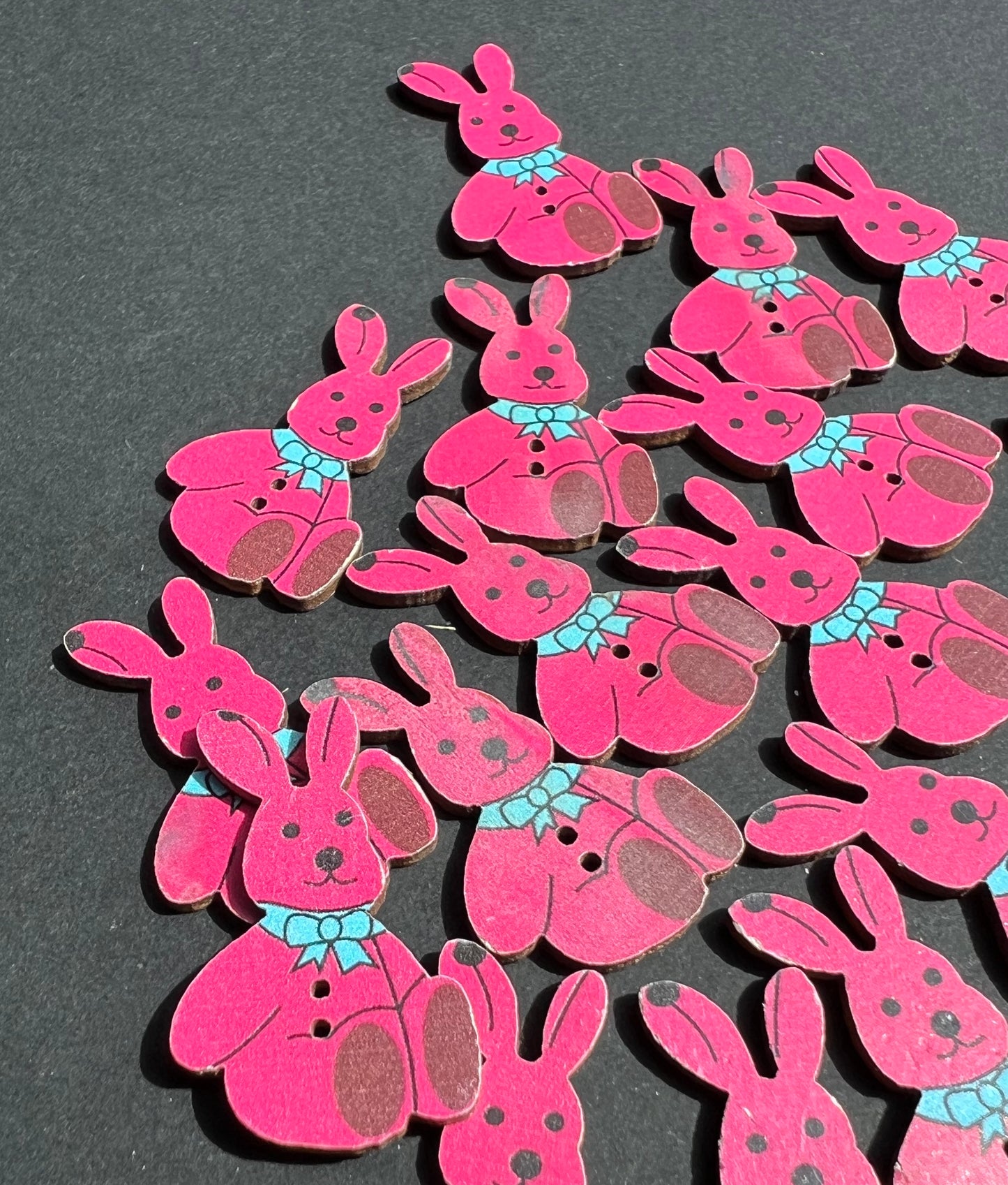 Job Lot of 16 Wooden Pink Rabbit  Buttons