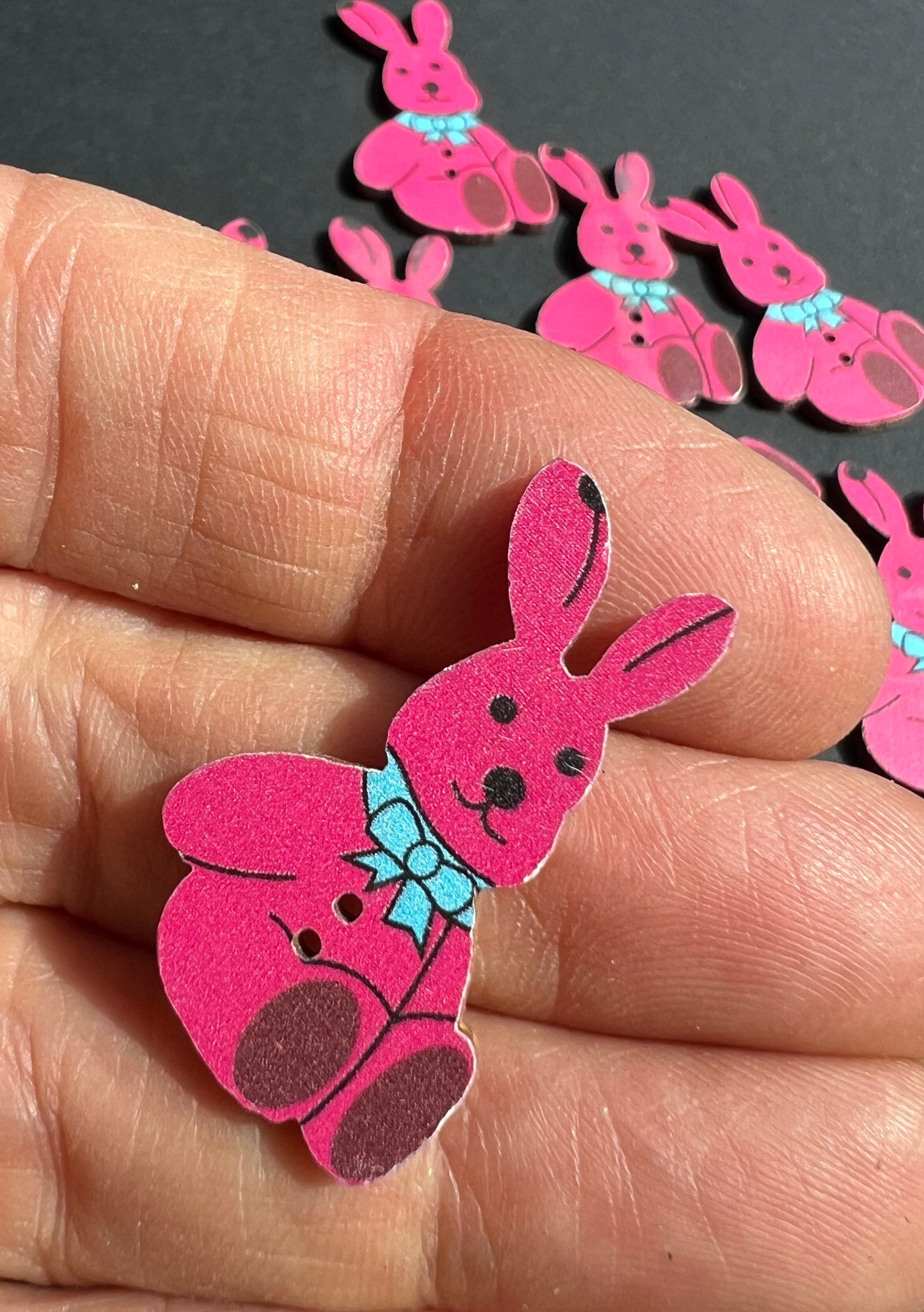 Job Lot of 16 Wooden Pink Rabbit  Buttons