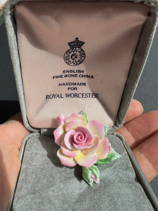 Royal Worcester Fine Bone China Brooch or Pin (Fixture Missing) in Original Box