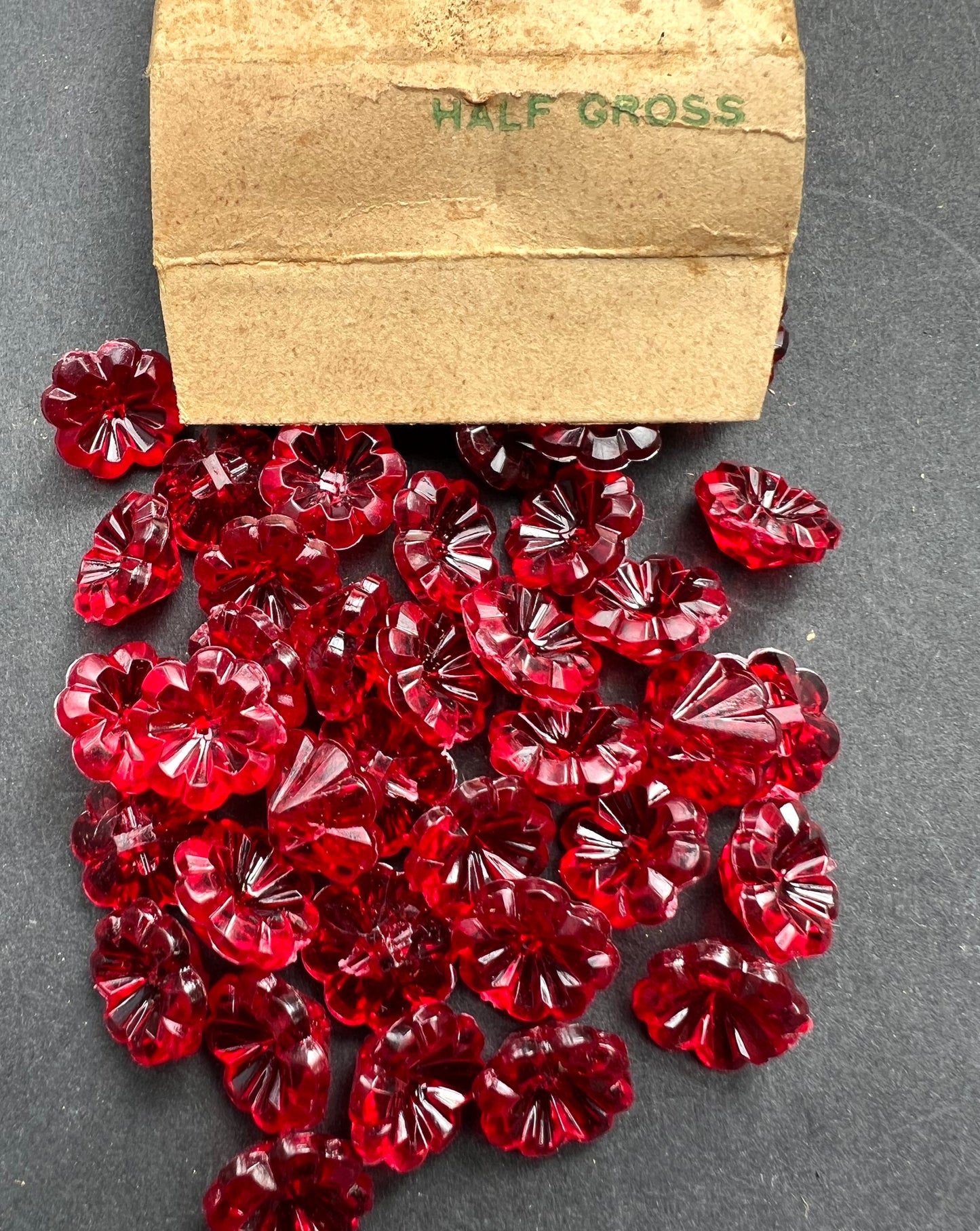 Half a Gross (72) Sparkly Deep Red 1.2 cm Vintage Flower Buttons/ Beads