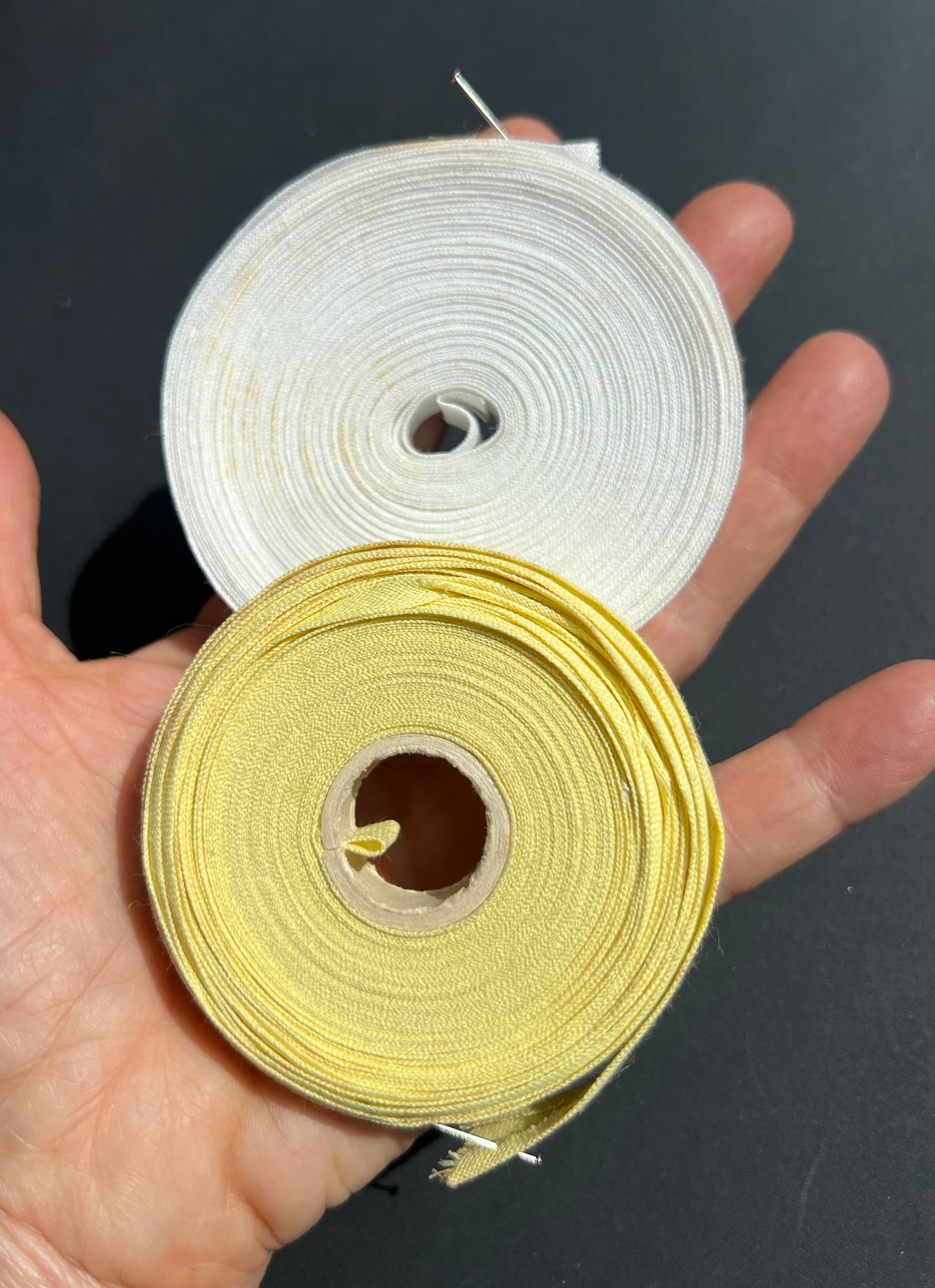 2 Part Rolls Vintage Double Fold 12mm White + Yellow Cotton Bias Binding
