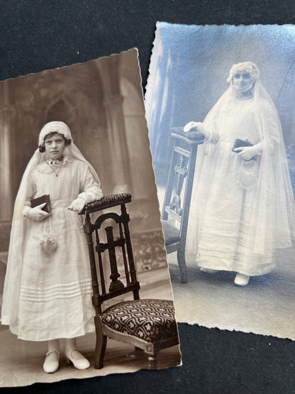 6 French 1930s First Communion Photos with Rosaries.