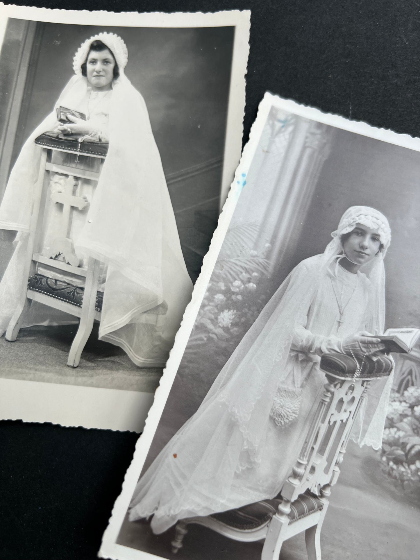 6 French 1930s First Communion Photos with Rosaries.