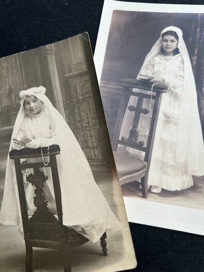 6 French 1930s First Communion Photos with Rosaries.