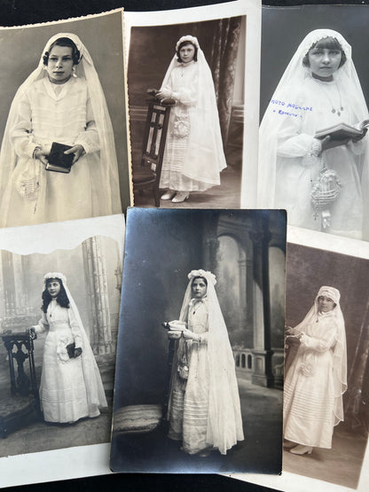 6 1930s French First Communion Photos with Rosaries and Bibles