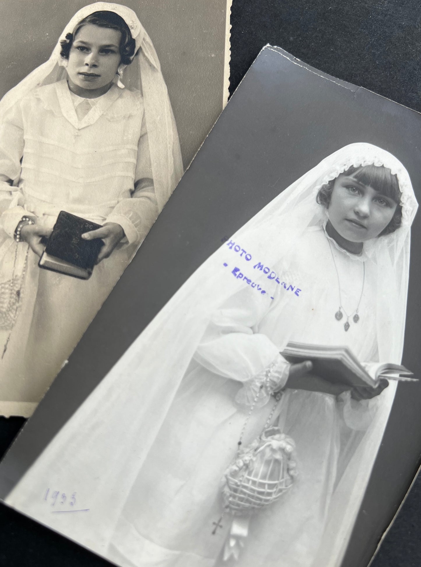 6 1930s French First Communion Photos with Rosaries and Bibles