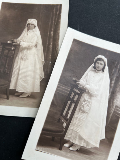 6 1930s French First Communion Photos with Rosaries and Bibles