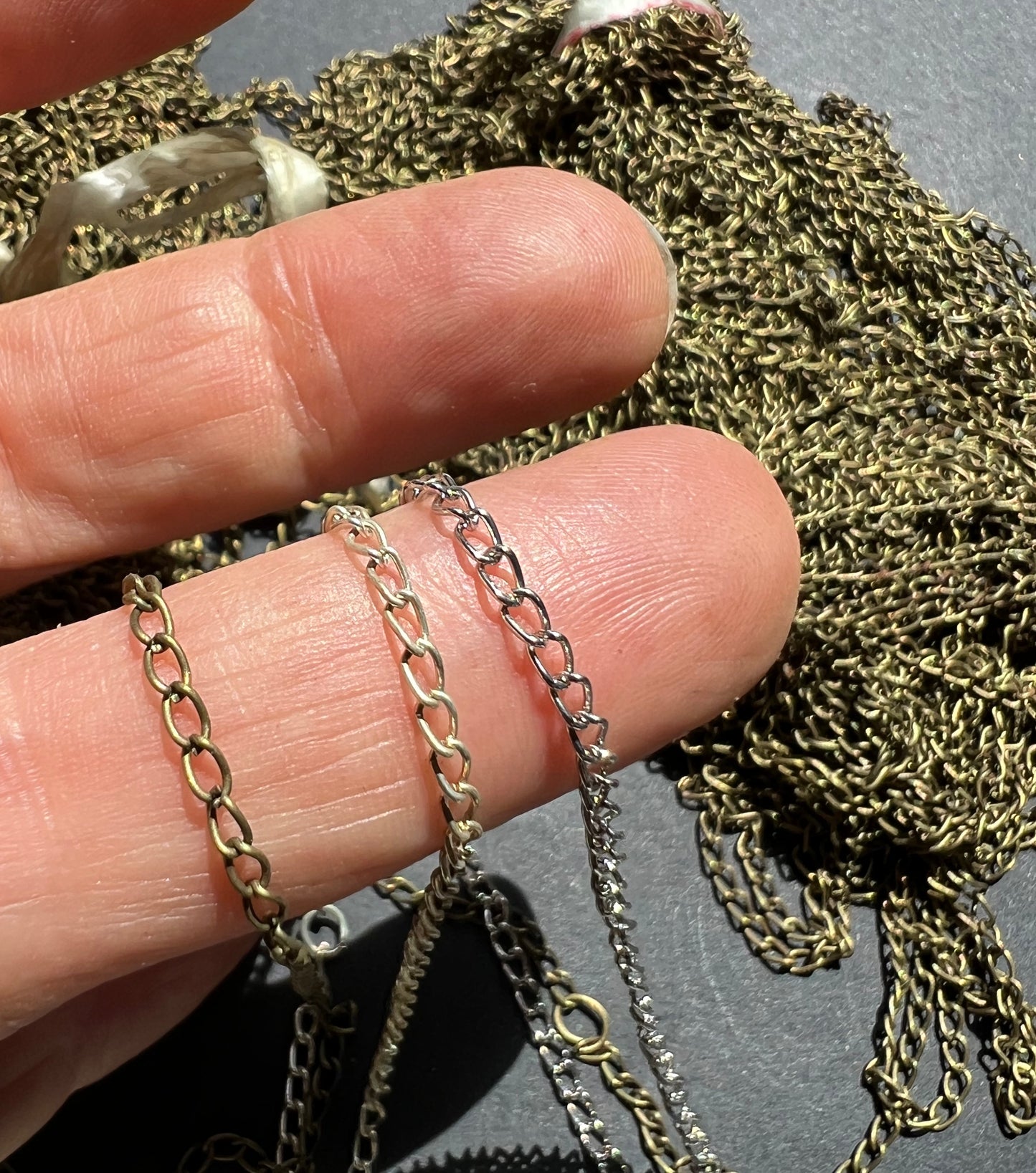 4 Bundles of Bronze and Silver Tone Chains for jewellery making