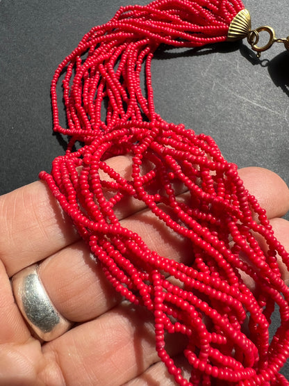 Daramatic Vintage Red Glass Bead Necklace