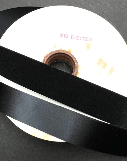 Roll of Vintage 3.5cm wide Flocked Black Tape - Probably 36 yds