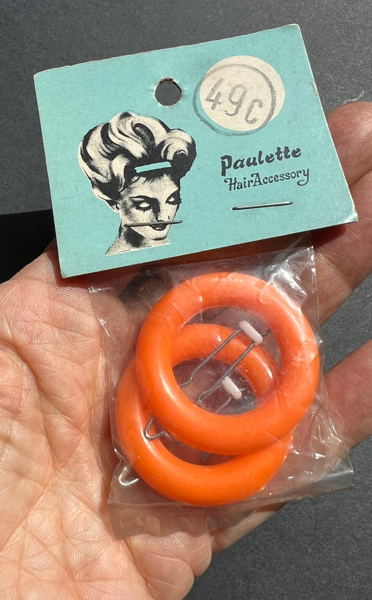Pair of Bright Orange Vintage 3.7cm Hair Clips