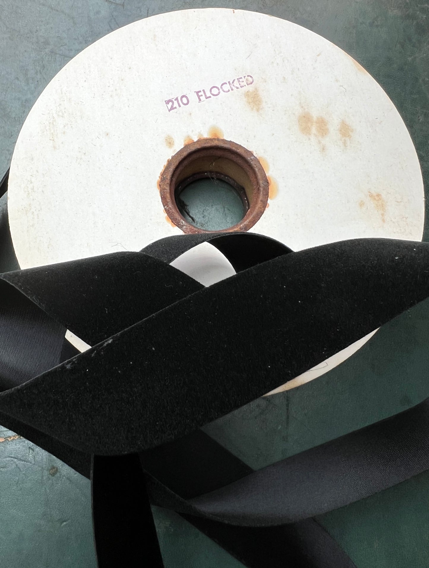 Roll of Vintage 3.5cm wide Flocked Black Tape - Probably 36 yds