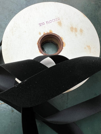 Roll of Vintage 3.5cm wide Flocked Black Tape - Probably 36 yds