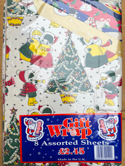 Unopened 1990s Packet of 8 sheets of Christmas Wrapping Paper