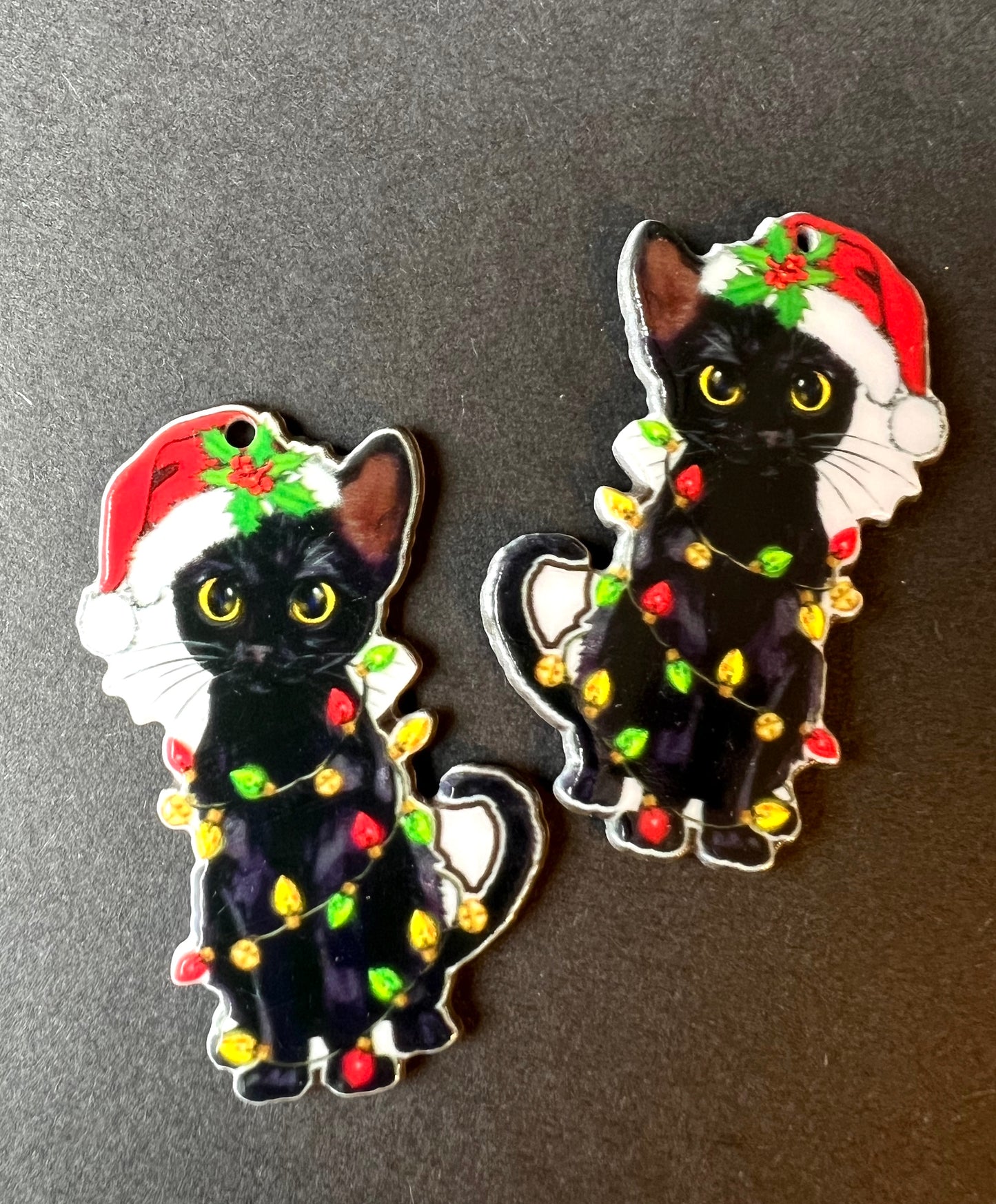 Mischievous Black Kittens Tangled in Christmas Lights - Pendant, Charm, Decoration