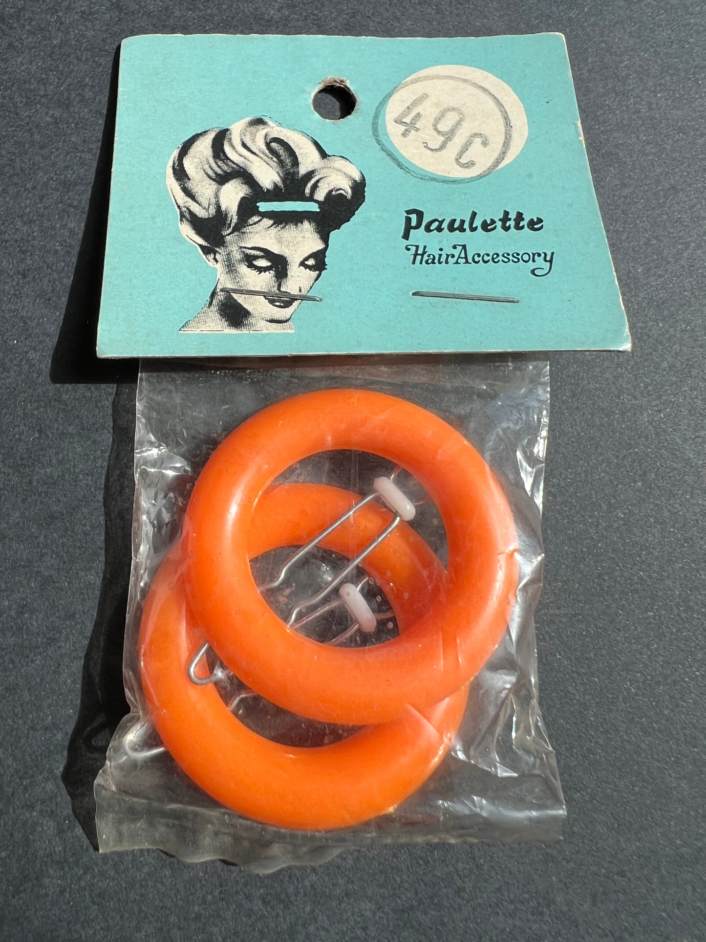 Pair of Bright Orange Vintage 3.7cm Hair Clips