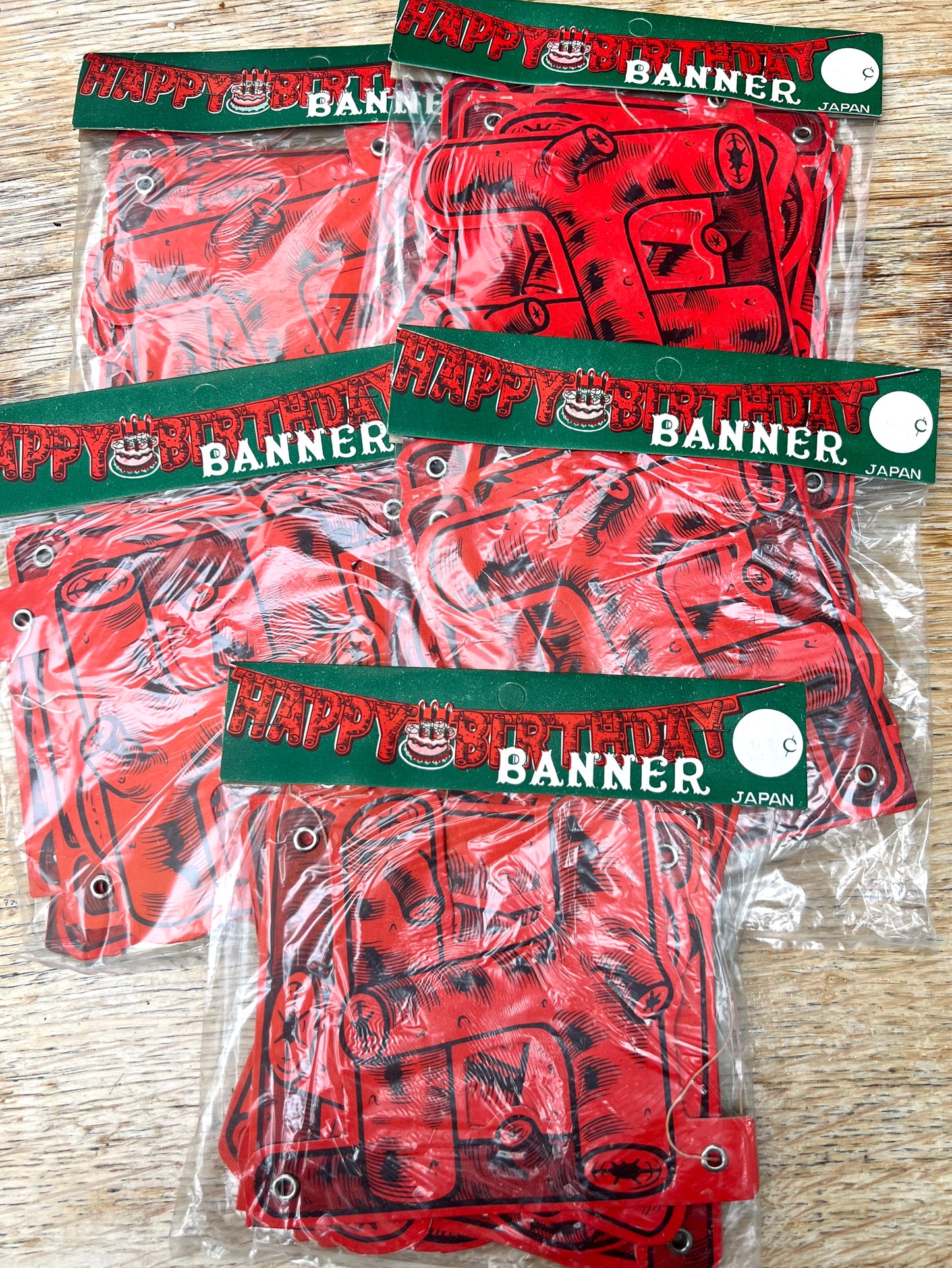5 x Vintage 1950s Log Shaped 5ft HAPPY BIRTHDAY Banner.. Made in Japan