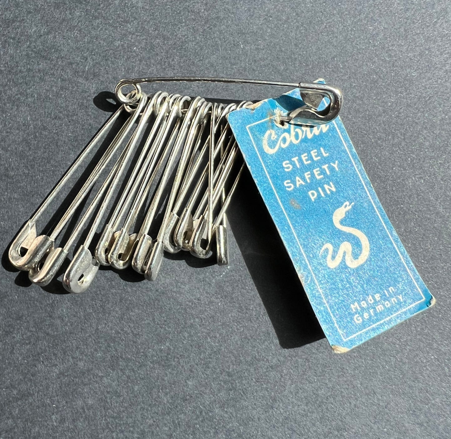Set of 12 assorted Sizes Vintage COBRA Safety Pins
