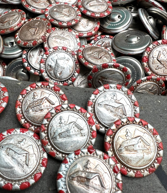 1 gross of Vintage Chalet in the Snow 2.5cm Buttons.