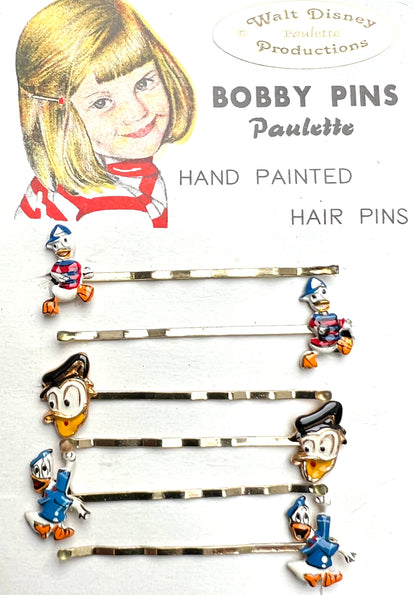 6 Vintage Walt Disney Hair Pins - Mickey, Pluto, Donald
