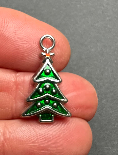 Enamel Christmas Tree Charm 2cm tall.