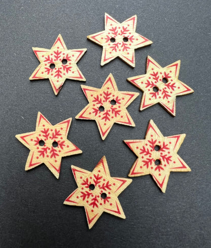 6 Wooden Christmas Star Buttons