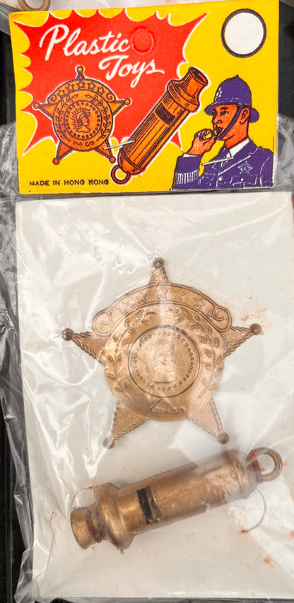 15 Vintage Police Badge and Whistle Sets