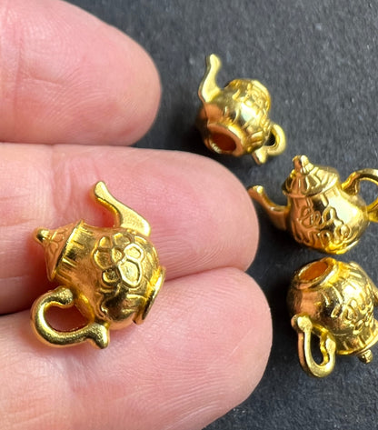 3D Gold Tea Pot 12mm Charm / Pendant or for a Dolls House