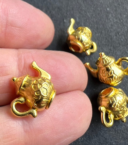 3D Gold Tea Pot 12mm Charm / Pendant or for a Dolls House