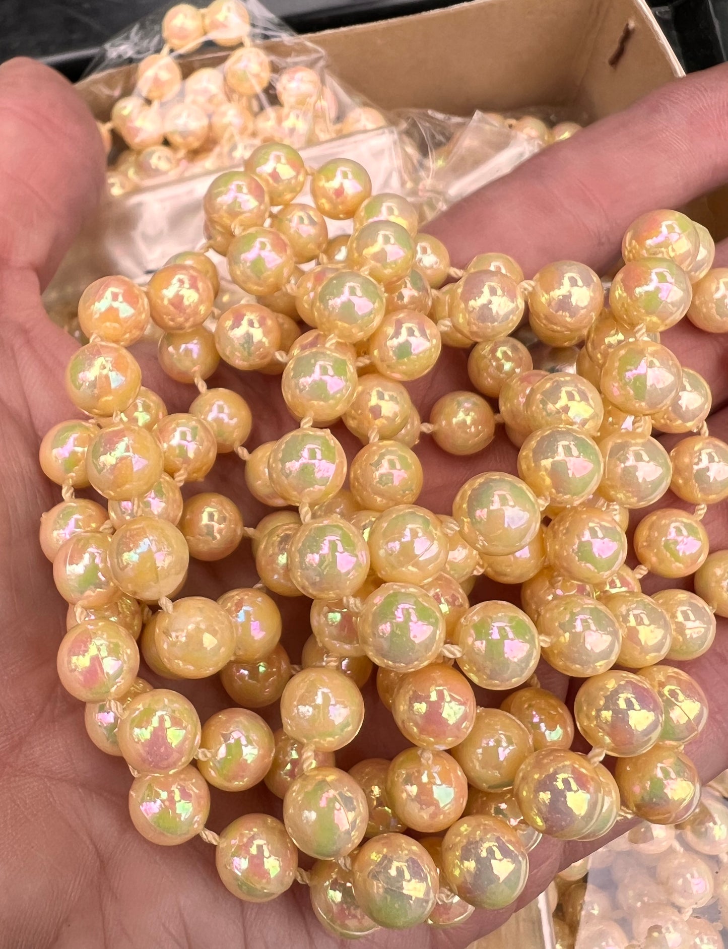 Box of 12 Sets of 1960s Pearly Golden Bead Necklaces